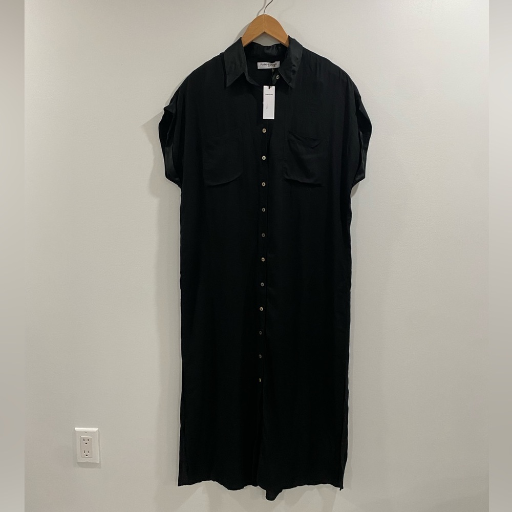 NWT Pampelone Black Classic Shirt Dress Button Down Size Small